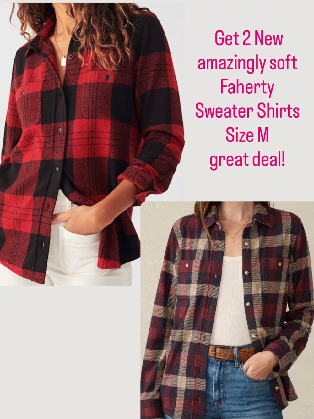 New! Set of 2 Faherty Super soft sweater shirt Button-Down size M